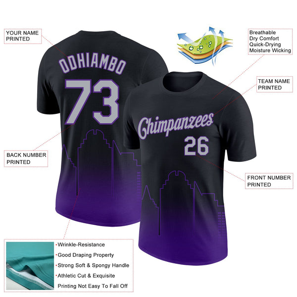 Custom Black Gray-Purple 3D Sacramento City Edition Fade Fashion Performance T-Shirt alternate