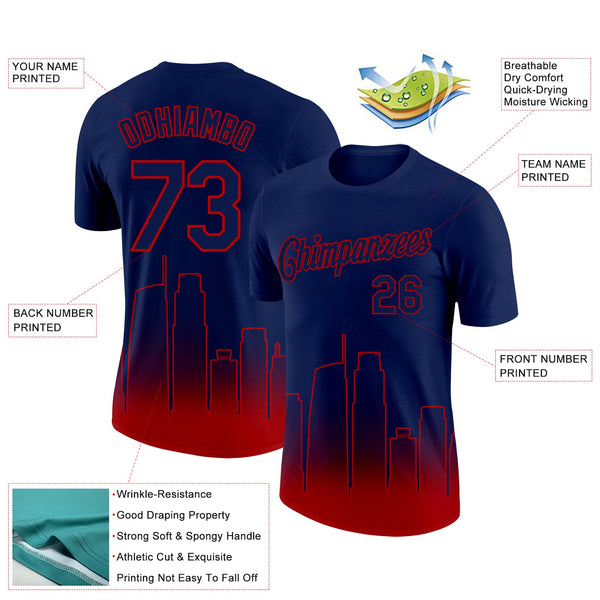 Custom Navy Red 3D Los Angeles City Edition Fade Fashion Performance T-Shirt alternate