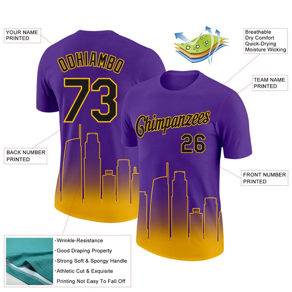 Custom Purple Black-Gold 3D Los Angeles City Edition Fade Fashion Performance T-Shirt alternate