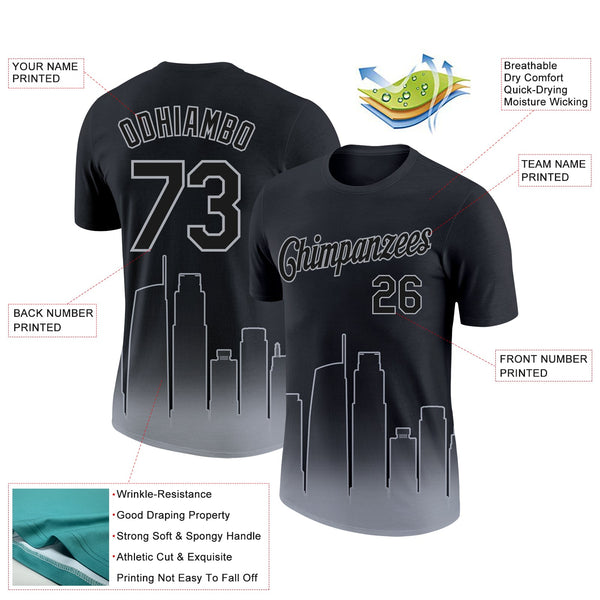 Custom Black Gray 3D Los Angeles City Edition Fade Fashion Performance T-Shirt alternate