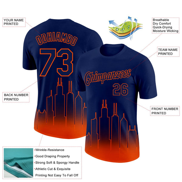 Custom Navy Orange 3D Chicago City Edition Fade Fashion Performance T-Shirt alternate