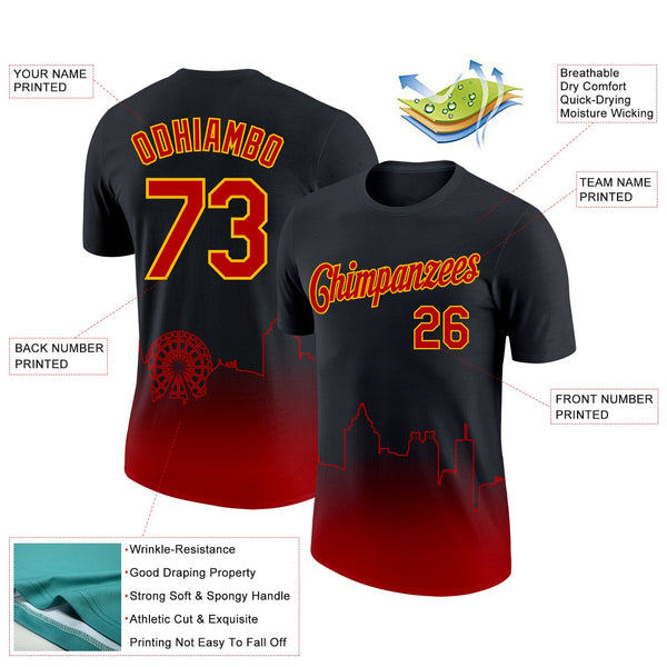 Custom Black Red-Gold 3D Atlanta City Edition Fade Fashion Performance T-Shirt alternate