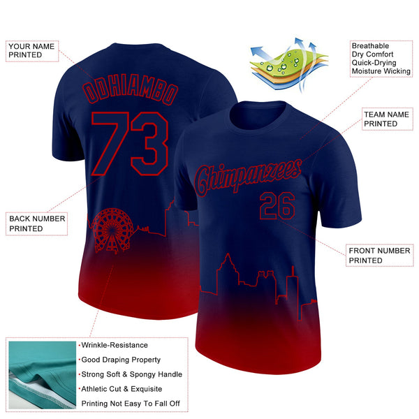 Custom Navy Red 3D Atlanta City Edition Fade Fashion Performance T-Shirt alternate