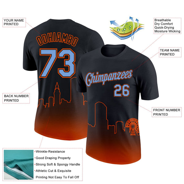 Custom Black Powder Blue-Orange 3D Miami City Edition Fade Fashion Performance T-Shirt alternate