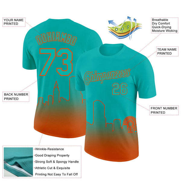 Custom Aqua Orange 3D Miami City Edition Fade Fashion Performance T-Shirt alternate