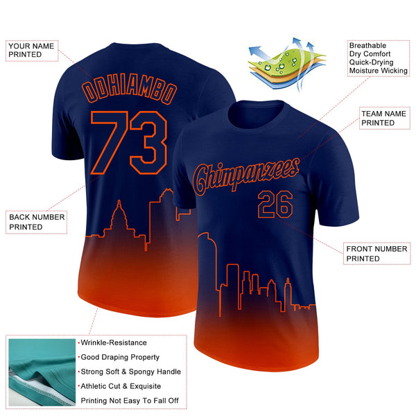 Custom Navy Orange 3D Denver City Edition Fade Fashion Performance T-Shirt alternate