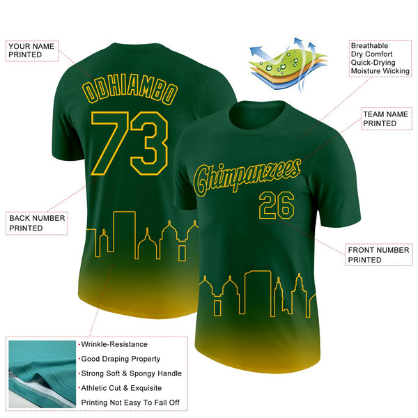 Custom Green Gold 3D Oakland City Edition Fade Fashion Performance T-Shirt alternate