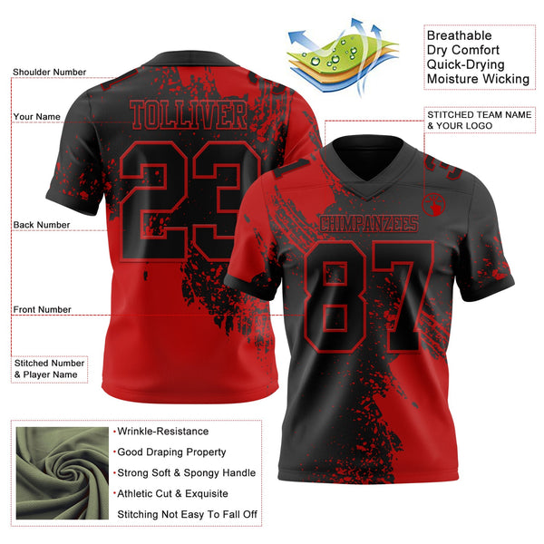 Custom Black Red 3D Pattern Abstract Brush Stroke Authentic Football Jersey alternate