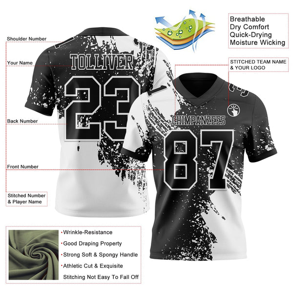 Custom Black White 3D Pattern Abstract Brush Stroke Authentic Football Jersey alternate