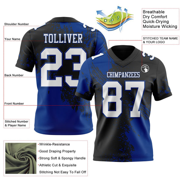 Custom Black White-Royal 3D Pattern Abstract Brush Stroke Authentic Football Jersey alternate