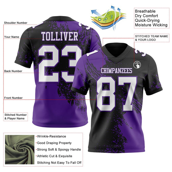Custom Black White-Purple 3D Pattern Abstract Brush Stroke Authentic Football Jersey alternate