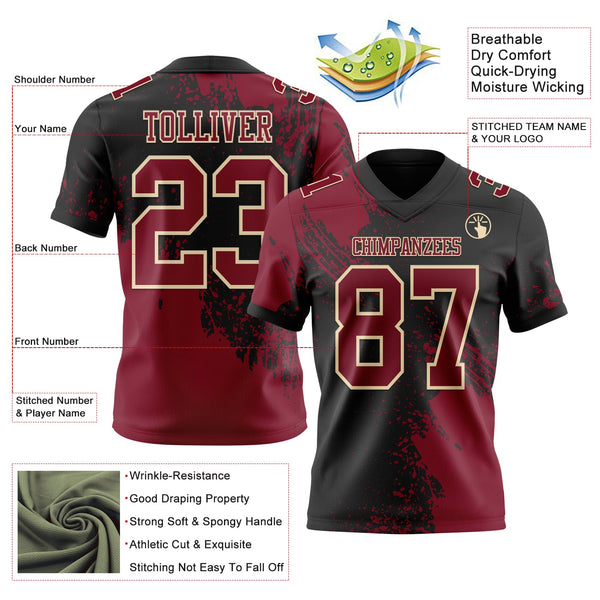 Custom Black Crimson-Cream 3D Pattern Abstract Brush Stroke Authentic Football Jersey alternate