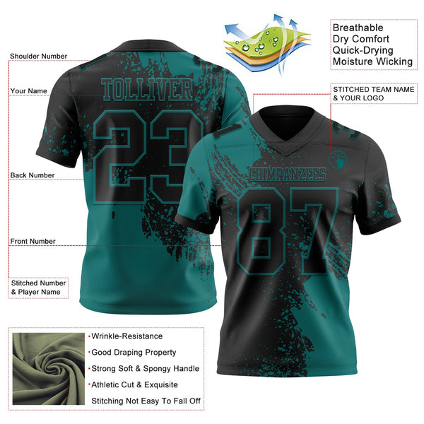 Custom Black Teal 3D Pattern Abstract Brush Stroke Authentic Football Jersey alternate