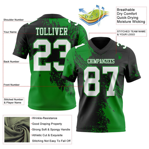 Custom Black White-Grass Green 3D Pattern Abstract Brush Stroke Authentic Football Jersey alternate