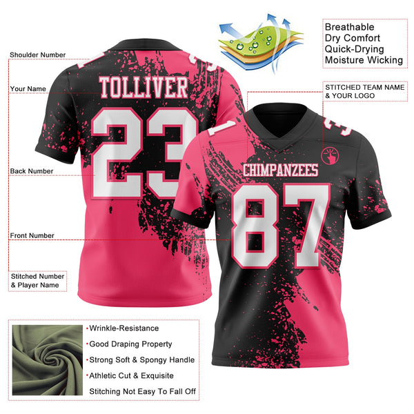 Custom Black White-Neon Pink 3D Pattern Abstract Brush Stroke Authentic Football Jersey alternate