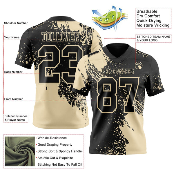 Custom Black Cream 3D Pattern Abstract Brush Stroke Authentic Football Jersey alternate