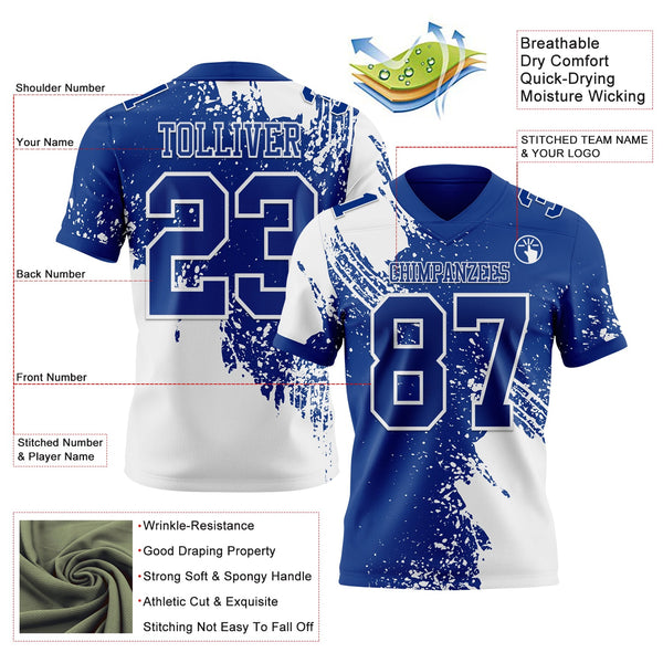 Custom Royal White 3D Pattern Abstract Brush Stroke Authentic Football Jersey alternate