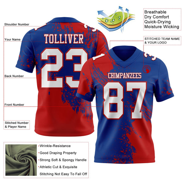 Custom Royal White-Red 3D Pattern Abstract Brush Stroke Authentic Football Jersey alternate