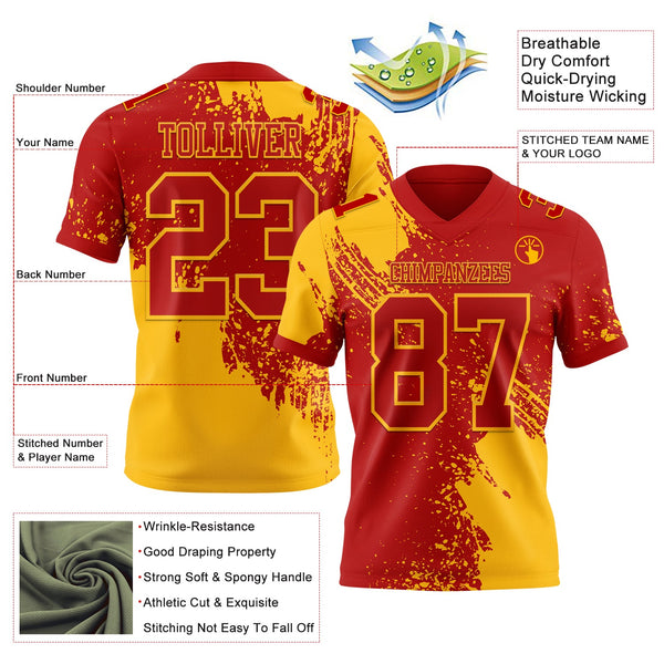 Custom Red Gold 3D Pattern Abstract Brush Stroke Authentic Football Jersey alternate