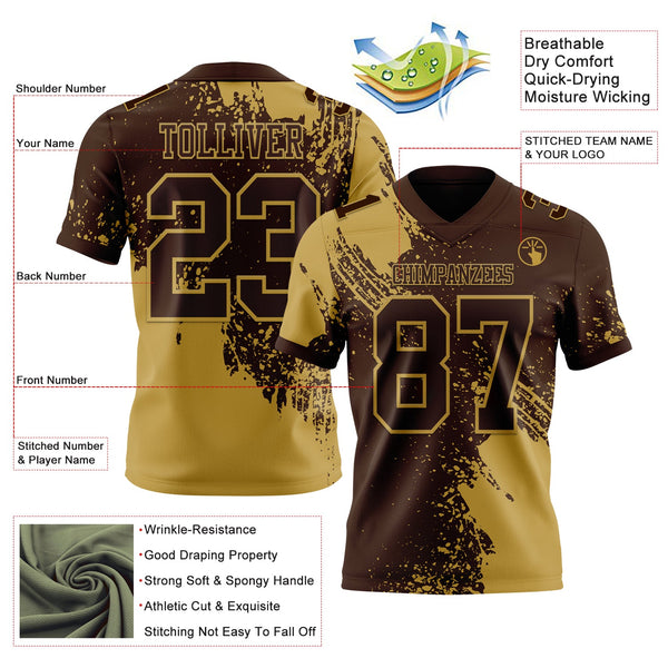 Custom Brown Old Gold 3D Pattern Abstract Brush Stroke Authentic Football Jersey alternate