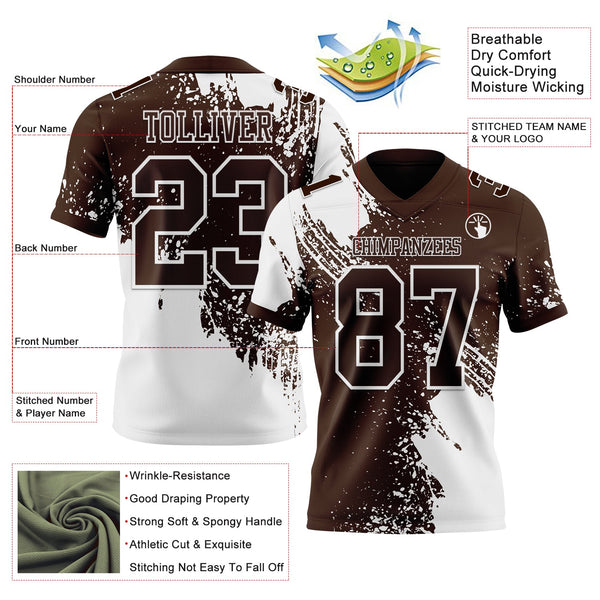 Custom Brown White 3D Pattern Abstract Brush Stroke Authentic Football Jersey alternate