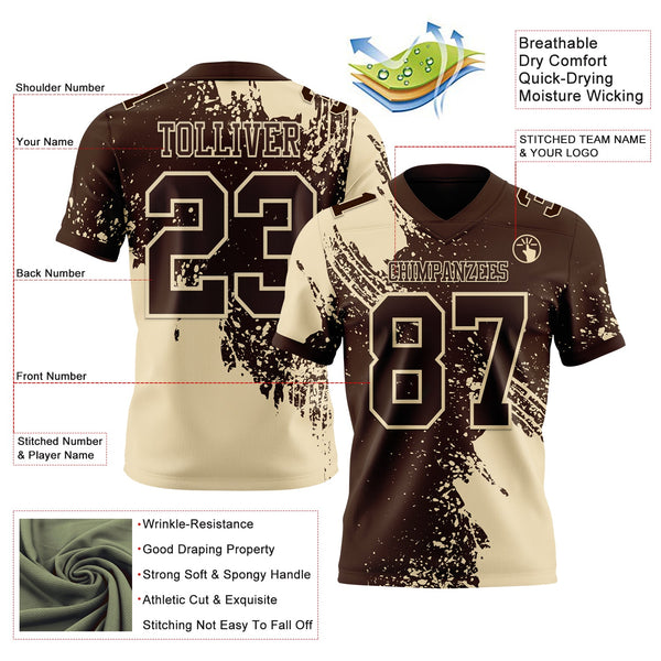 Custom Brown Cream 3D Pattern Abstract Brush Stroke Authentic Football Jersey alternate