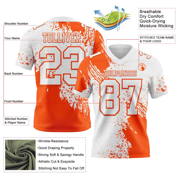 Custom White Orange 3D Pattern Abstract Brush Stroke Authentic Football Jersey alternate