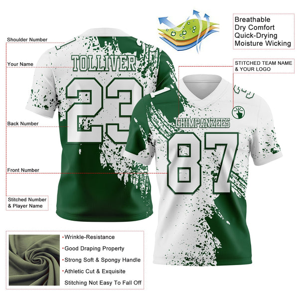 Custom White Green 3D Pattern Abstract Brush Stroke Authentic Football Jersey alternate