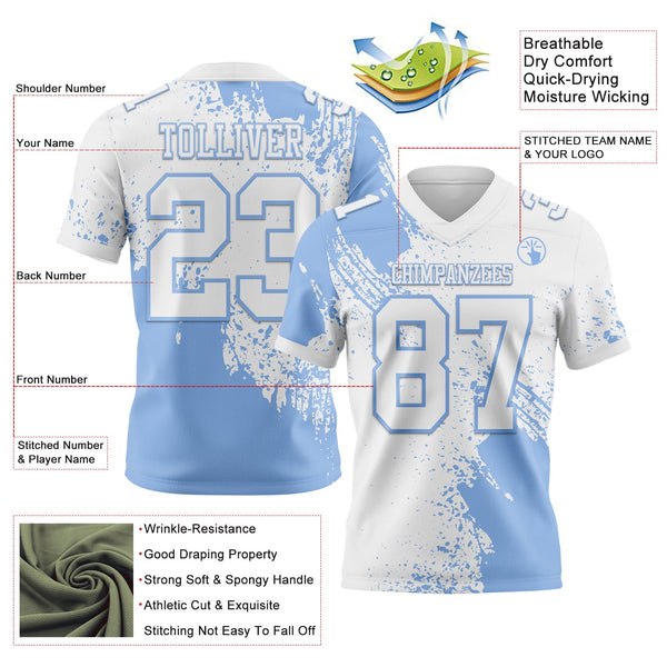 Custom White Light Blue 3D Pattern Abstract Brush Stroke Authentic Football Jersey alternate