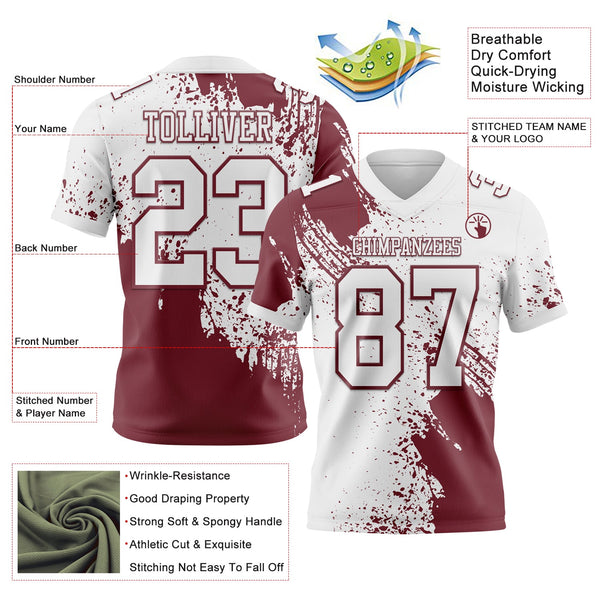 Custom White Burgundy 3D Pattern Abstract Brush Stroke Authentic Football Jersey alternate