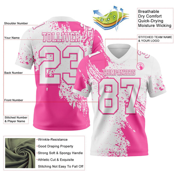 Custom White Pink 3D Pattern Abstract Brush Stroke Authentic Football Jersey alternate