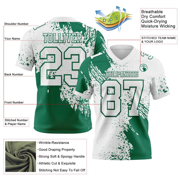 Custom White Kelly Green 3D Pattern Abstract Brush Stroke Authentic Football Jersey alternate