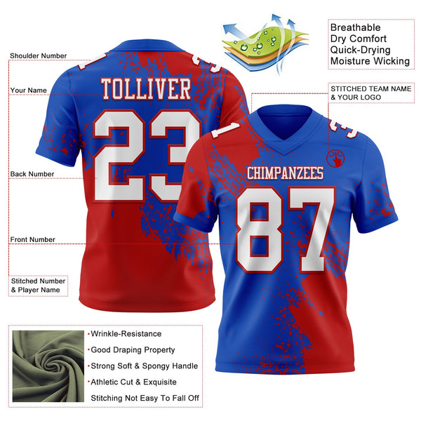 Custom Thunder Blue White-Red 3D Pattern Abstract Brush Stroke Authentic Football Jersey alternate
