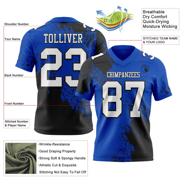 Custom Thunder Blue White-Black 3D Pattern Abstract Brush Stroke Authentic Football Jersey alternate