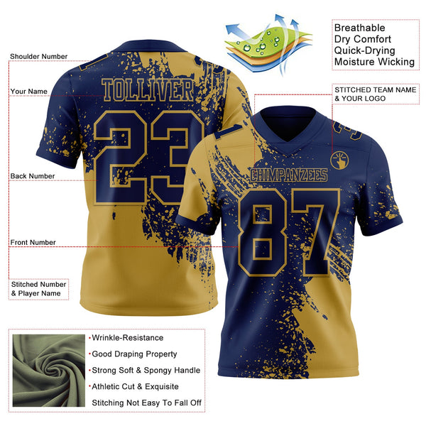 Custom Navy Old Gold 3D Pattern Abstract Brush Stroke Authentic Football Jersey alternate