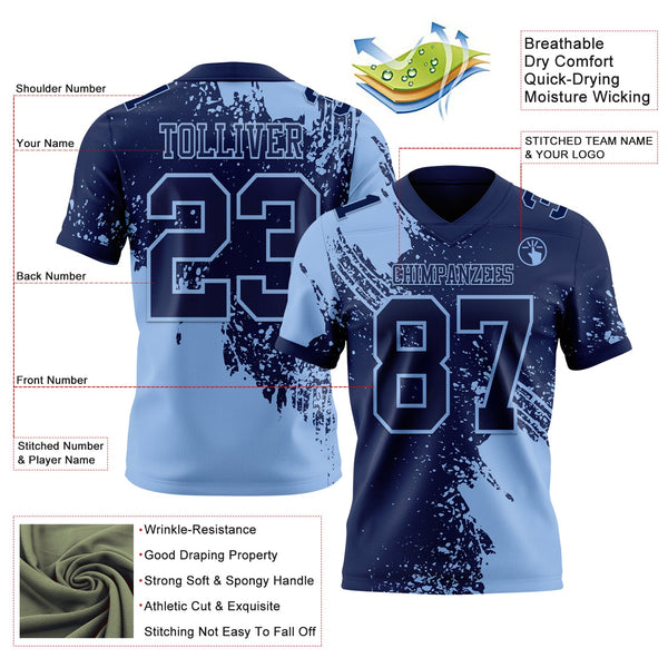 Custom Navy Light Blue 3D Pattern Abstract Brush Stroke Authentic Football Jersey alternate