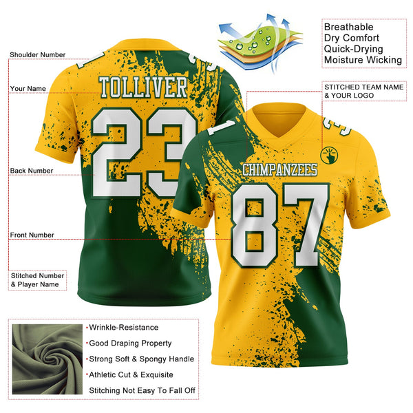 Custom Gold White-Green 3D Pattern Abstract Brush Stroke Authentic Football Jersey alternate