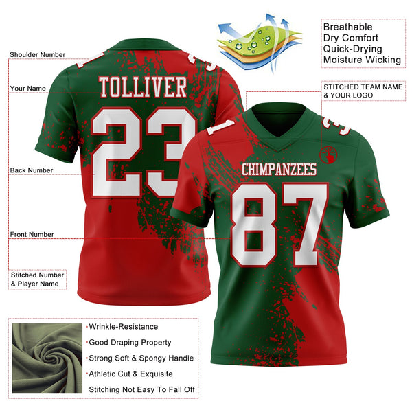 Custom Green White-Red 3D Pattern Abstract Brush Stroke Authentic Football Jersey alternate