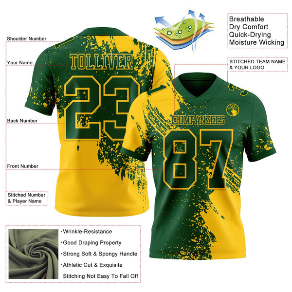 Custom Green Yellow 3D Pattern Abstract Brush Stroke Authentic Football Jersey alternate