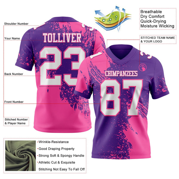 Custom Purple White-Pink 3D Pattern Abstract Brush Stroke Authentic Football Jersey alternate