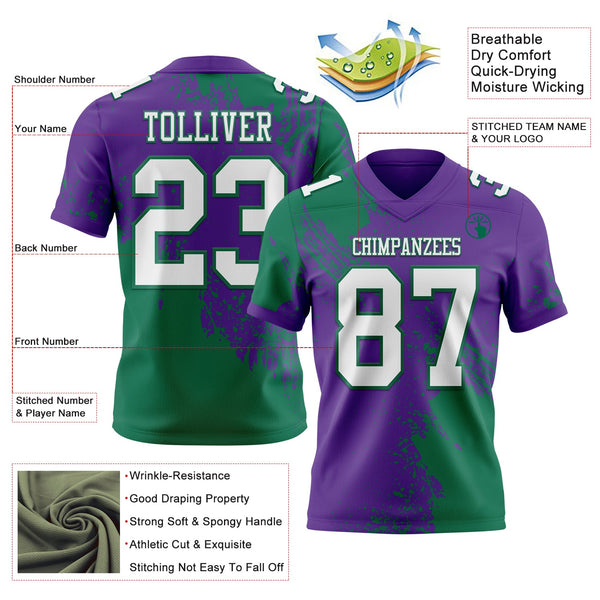 Custom Purple White-Kelly Green 3D Pattern Abstract Brush Stroke Authentic Football Jersey alternate