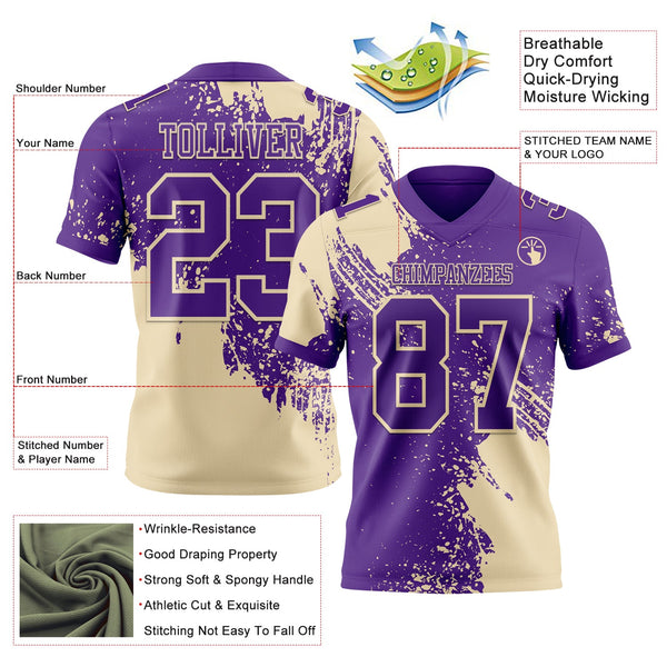 Custom Purple Cream 3D Pattern Abstract Brush Stroke Authentic Football Jersey alternate