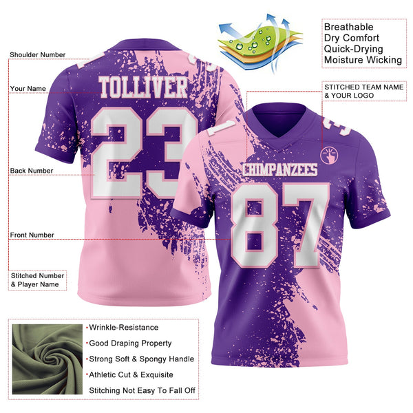 Custom Purple White-Light Pink 3D Pattern Abstract Brush Stroke Authentic Football Jersey alternate