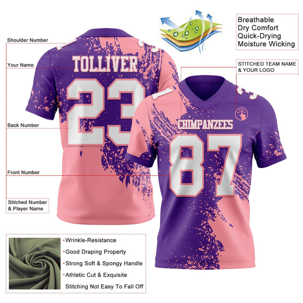 Custom Purple White-Medium Pink 3D Pattern Abstract Brush Stroke Authentic Football Jersey alternate