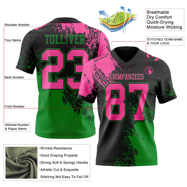 Custom Black Pink-Grass Green 3D Pattern Abstract Brush Stroke Authentic Football Jersey alternate