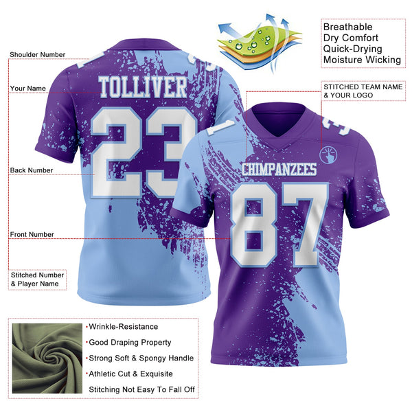 Custom Purple White-Light Blue 3D Pattern Abstract Brush Stroke Authentic Football Jersey alternate