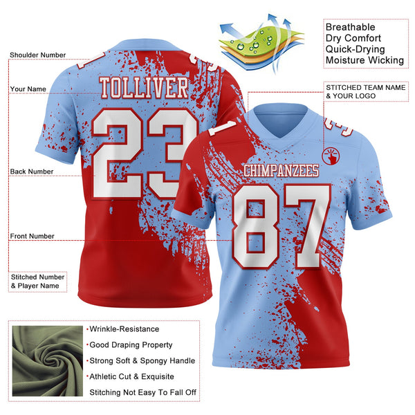 Custom Light Blue White-Red 3D Pattern Abstract Brush Stroke Authentic Football Jersey alternate