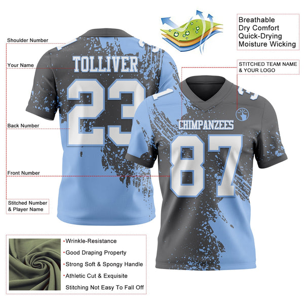 Custom Steel Gray White-Light Blue 3D Pattern Abstract Brush Stroke Authentic Football Jersey alternate