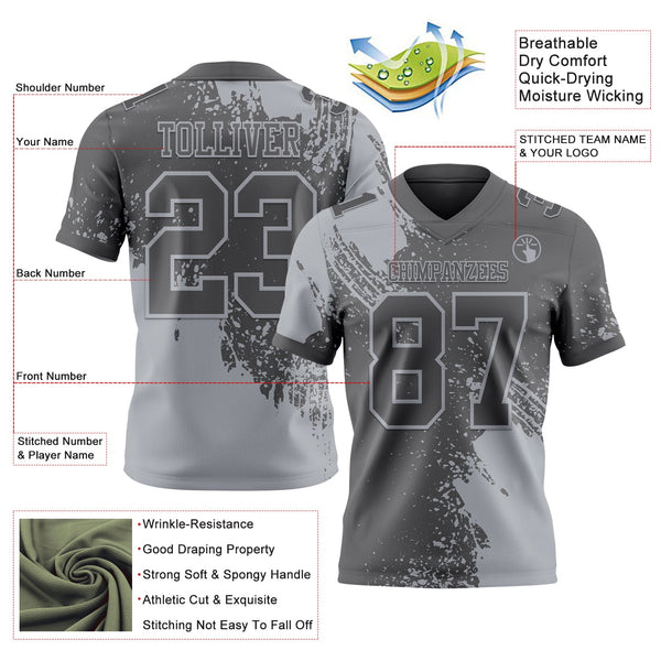 Custom Steel Gray Gray 3D Pattern Abstract Brush Stroke Authentic Football Jersey alternate