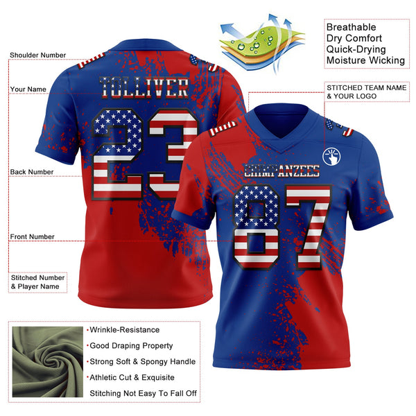 Custom Royal USA Flag Red-Black 3D Pattern Abstract Brush Stroke Authentic Football Jersey alternate